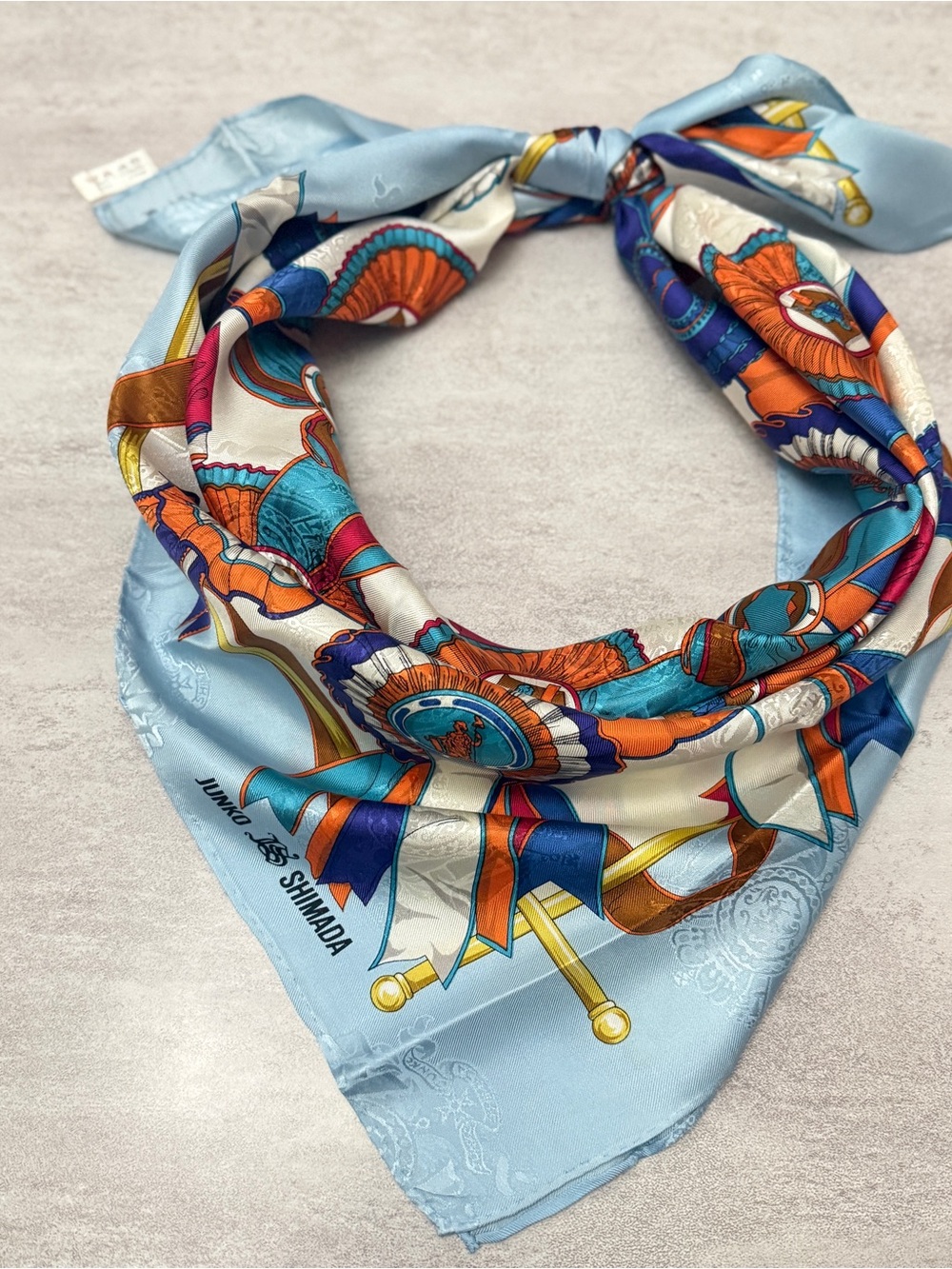 Japan vintage silk scarf White Multicolor Ribbon Rosette Silk Scarf